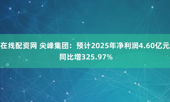 在线配资网 尖峰集团：预计2025年净利润4.60亿元 同比增325.97%